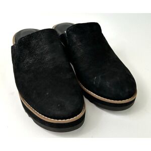 Eileen Fisher Loti Nubuck Wedge Mules 7.5 Black Casual Shoes